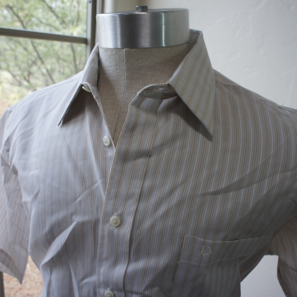 Christian Dior short sleeve tan stripes shirt 16 - Picture 3 of 7